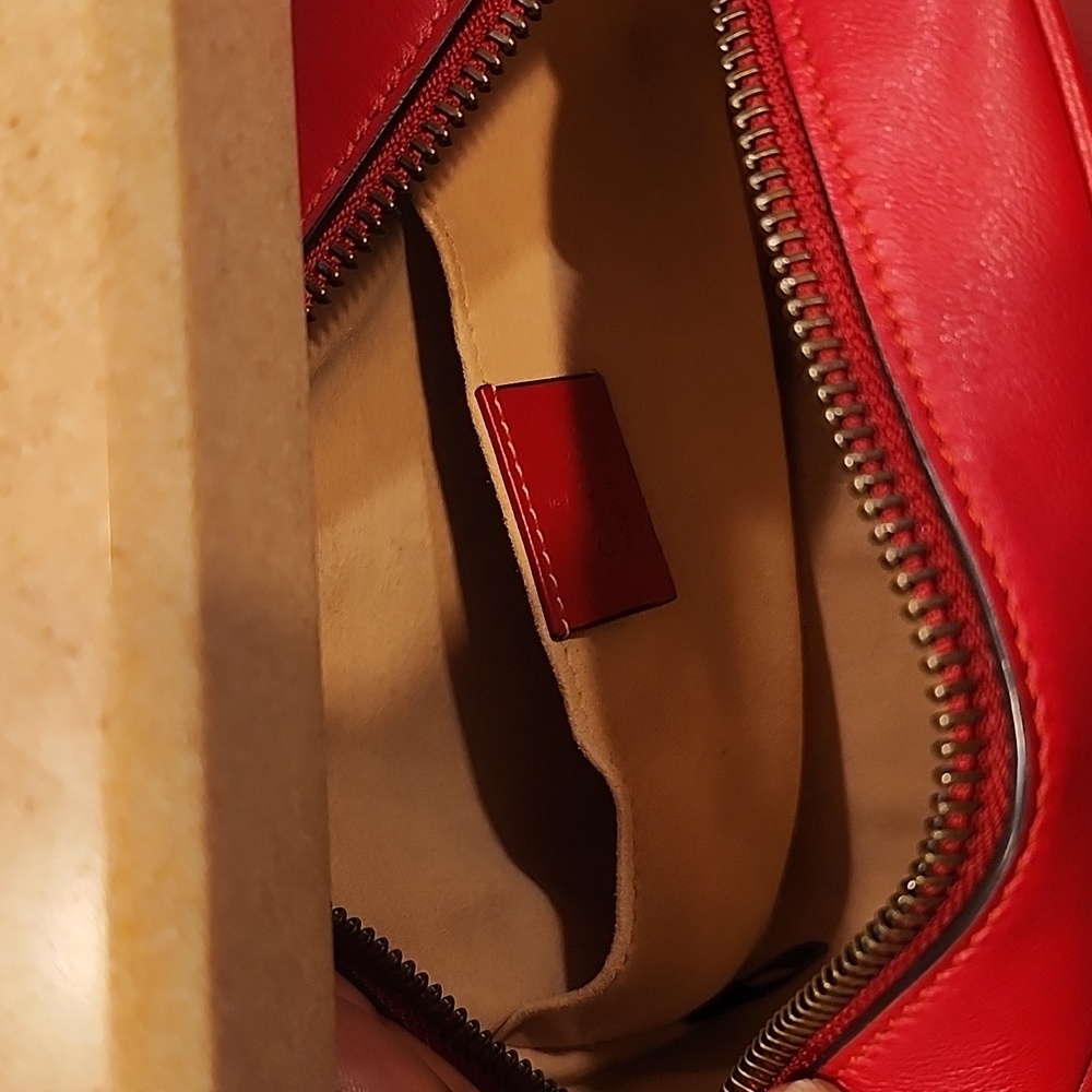 Gucci Marmont Red Camera Bag Chevron Quilt Leather Crossbody Bag W/Gold Accents - Picture 12 of 16